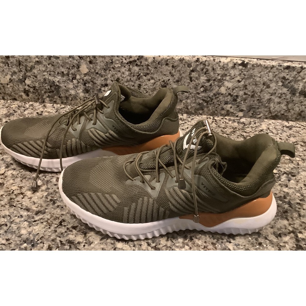 Vitike Womens Flat Heel Lace Up Sneaker Cushioned Toggle Close Olive Green EUR37